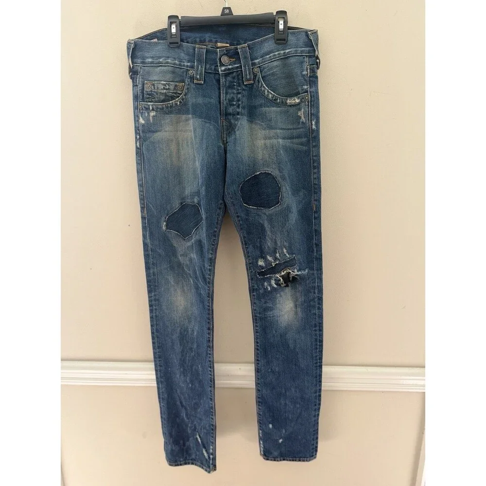 True Religion Jeans Mens 29 Straight Relaxed Medium Wash Denim Rocco USA